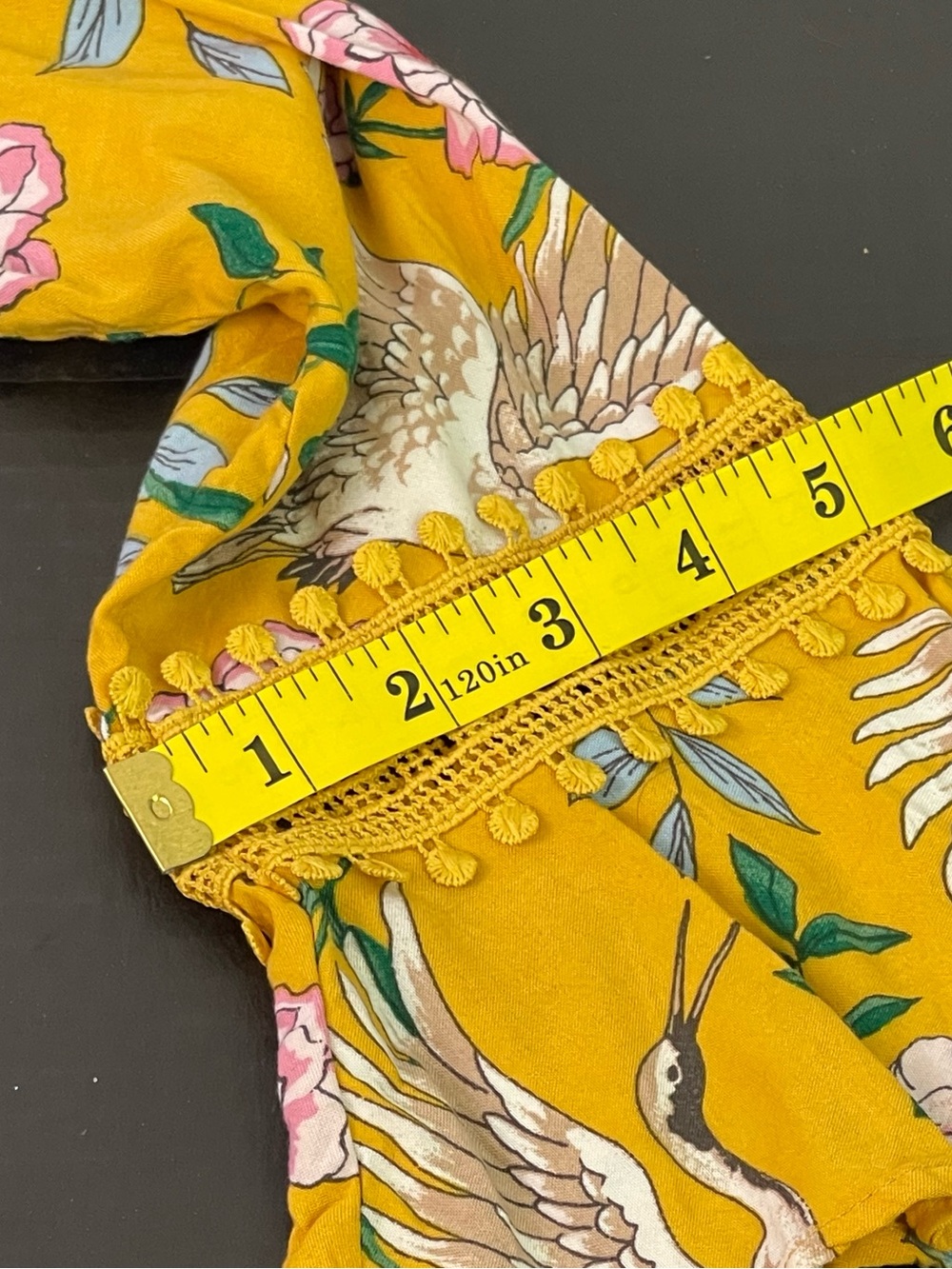 Xhilaration Yellow Boho Mini Dress with Pink Flowers & Cranes Size Small - Picture 14 of 15